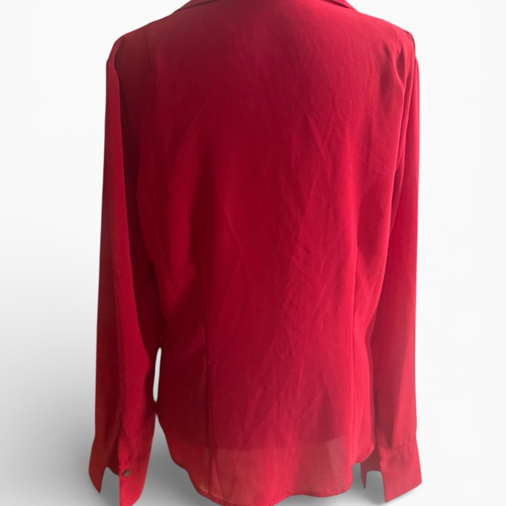 NY & Co Red Button Front Blouse Medium Long Sleeve Career Work Shirt - Picture 3 of 7